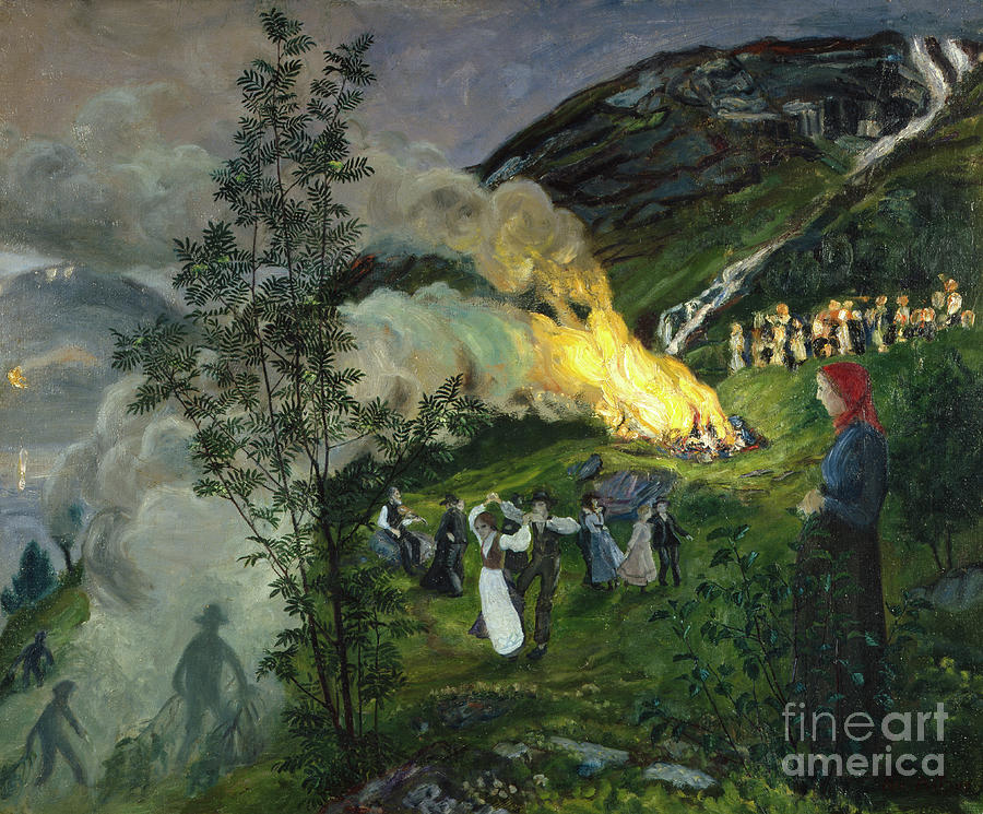 Midsummer Fire, 1911 By N Astrup Painting by Nikolai Astrup