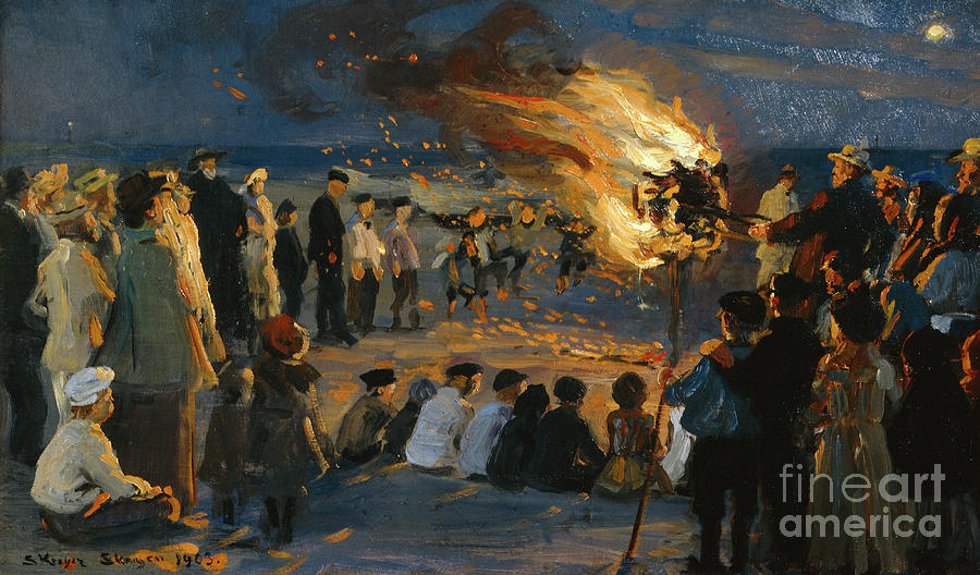 Midsummer Fire At Skagens Beach, 1903 Painting by Peder Severin Kroyer
