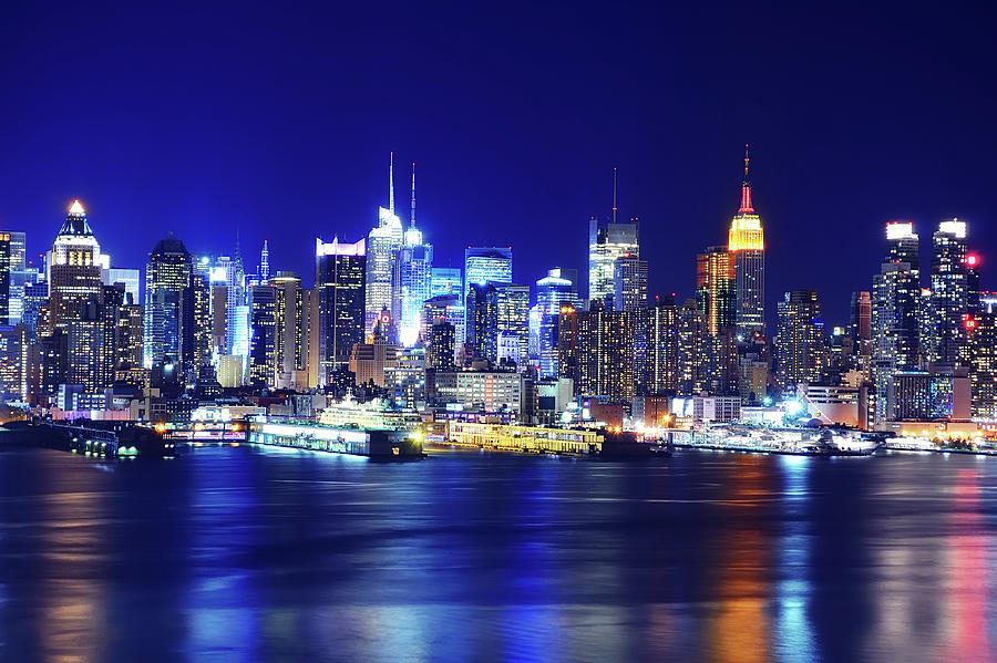 Midtown Manhattan At Night Across Photograph by Andrew C Mace