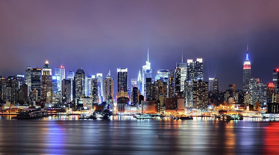 Midtown Manhattan At Night From New Photograph by Andrew C Mace