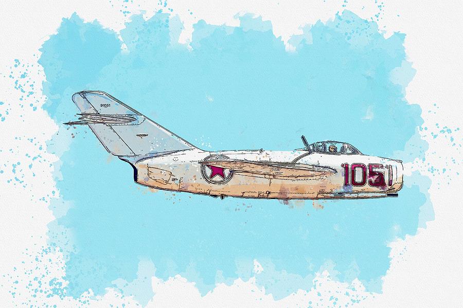 Mig 15 Profile watercolor by Ahmet Asar Painting by Ahmet Asar