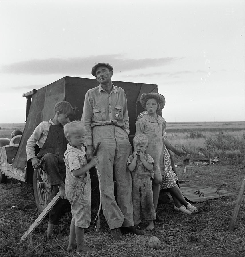 Farm Photograph - Migrant Farm Labourer With His Children On The Road In Texas, 1938 by Dorothea Lange