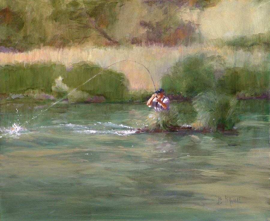 Mike On The Deschutes Painting by J. E. Knauf