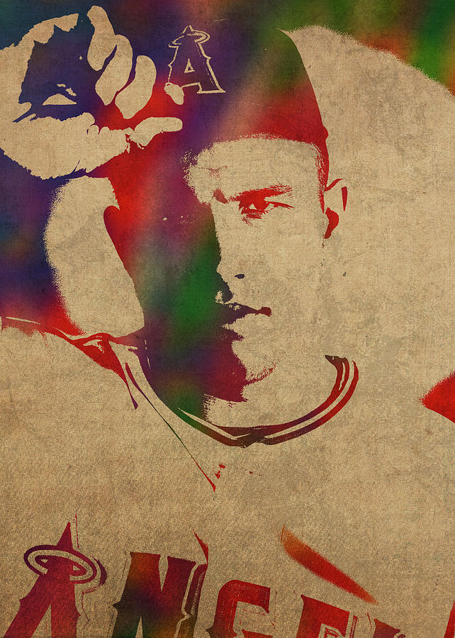 Mike Trout Mixed Media - Mike Trout Watercolor Portrait by Design Turnpike