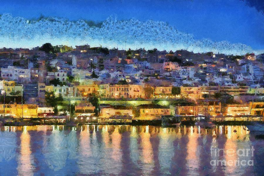 Mikrolimano port by dusk time II Painting by George Atsametakis