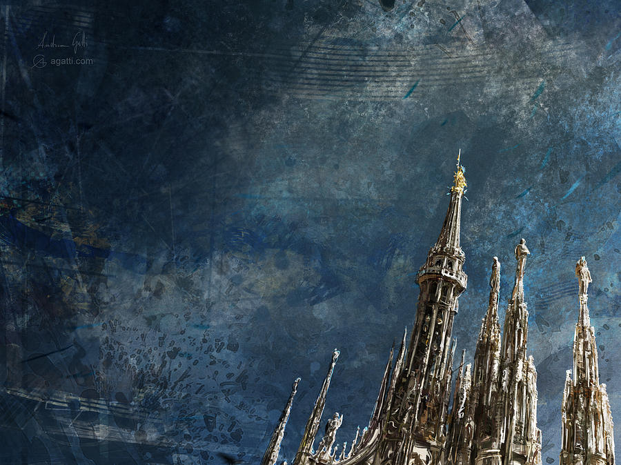 Milan Cathedral Spires dark Digital Art by Andrea Gatti