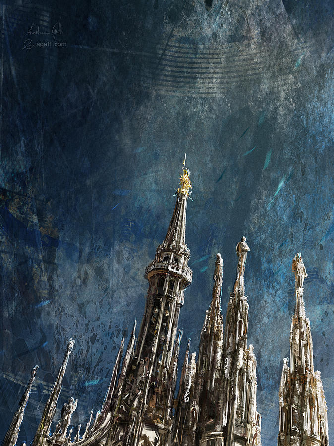 Milan Cathedral vertical dark Digital Art by Andrea Gatti