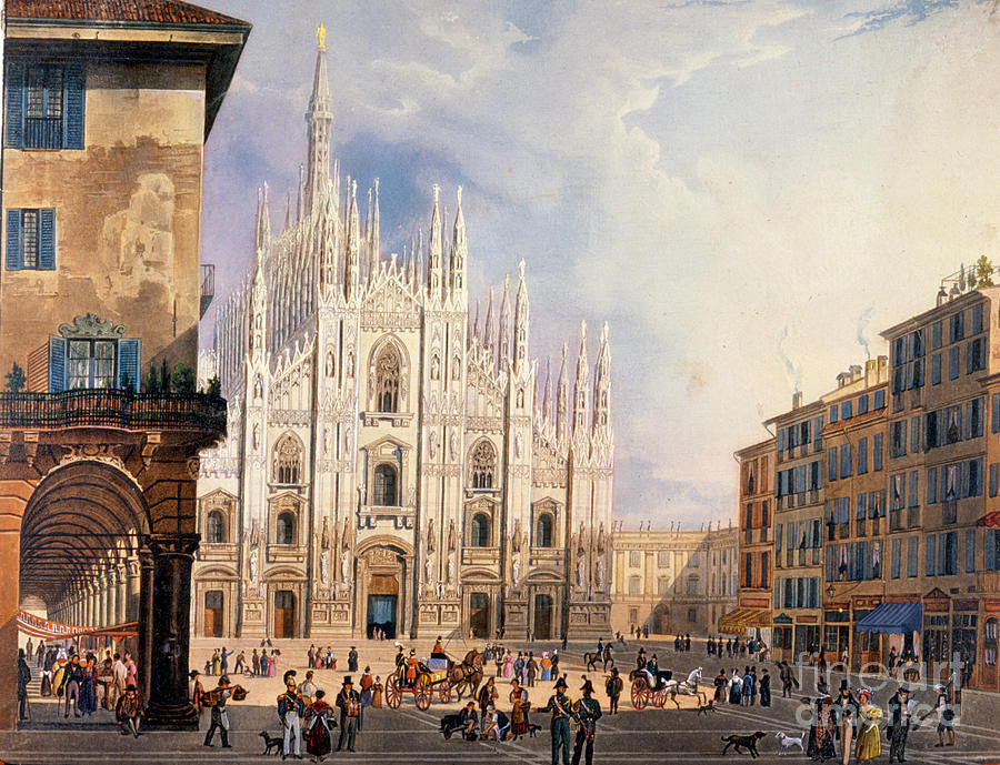 Milan, Duomo Square Around 1825. Painting by Unknown Artist - Fine Art ...