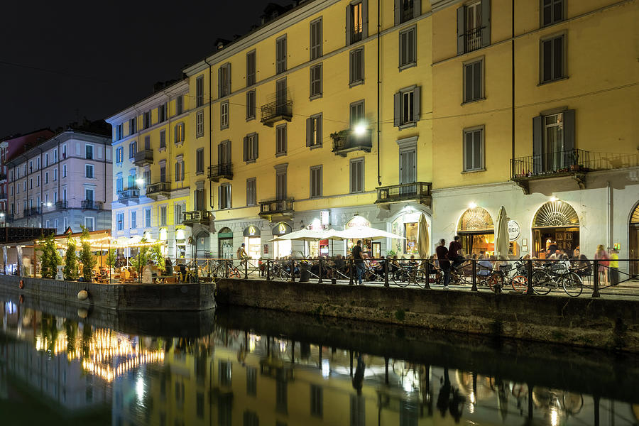 Milan Navigli Nightlife - Naviglio Grande Cool Illuminations Photograph