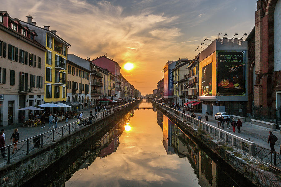 Milan Naviglio Grande at Sunset with Canal Reflection by Pier Paolo Mansueto