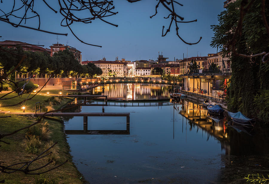 Milano darsena canal water at blue hour after sunset Pyrography by ...