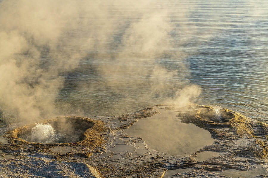 Lakeshore geyser at sunrise