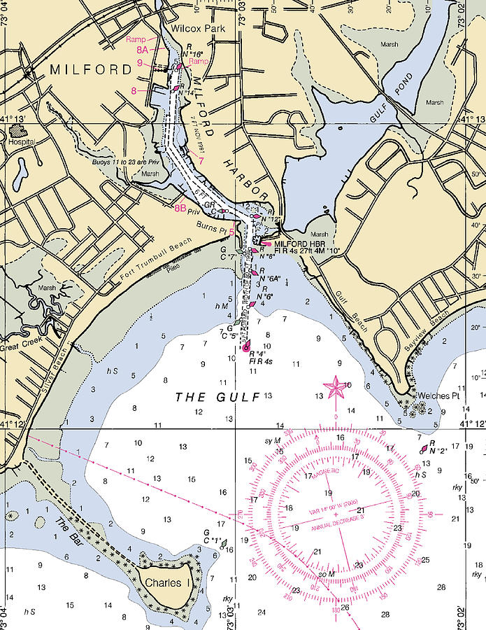 Milford-connecticut Nautical Chart Mixed Media by Bret Johnstad - Fine