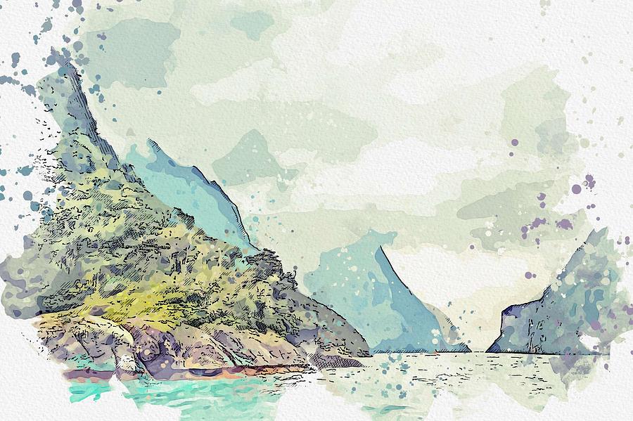 Milford Sound, New Zealand watercolor by Ahmet Asar Painting by Celestial Images