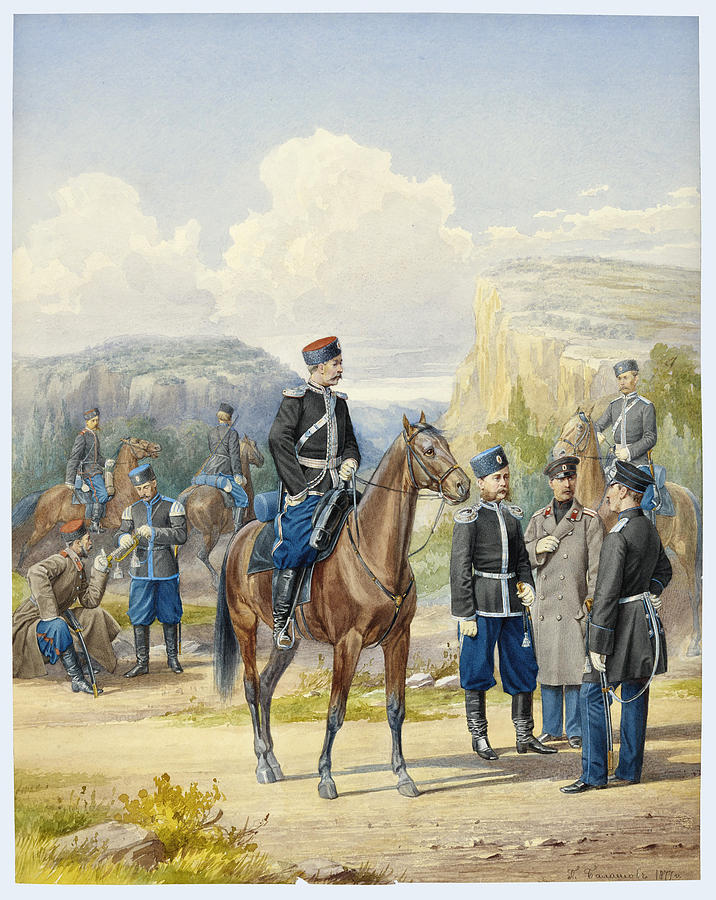 Military Scene Drawing by Piotr Ivanovich Balashov