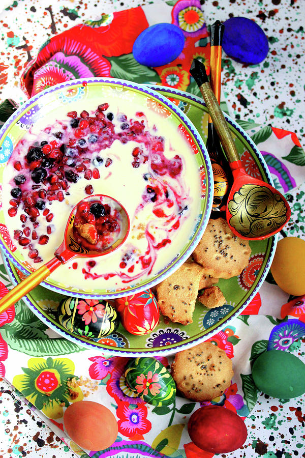 Milk And Red Fruit Kissel, Russian Easter Pudding Photograph by Doutreligne