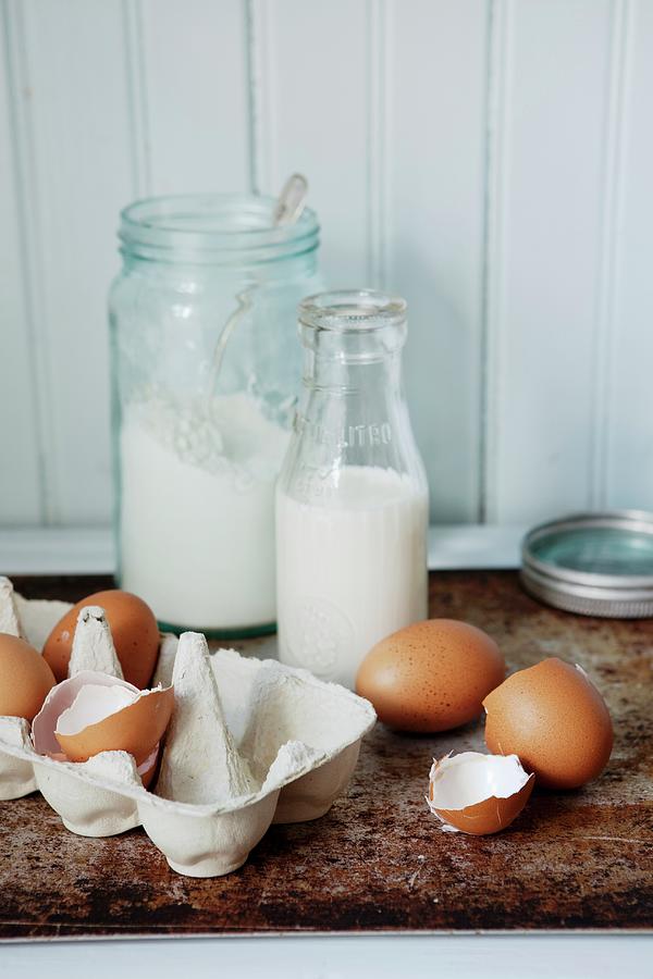 Milk, Flour And Eggs, Some Broken Open Photograph by Ulrika Ekblom