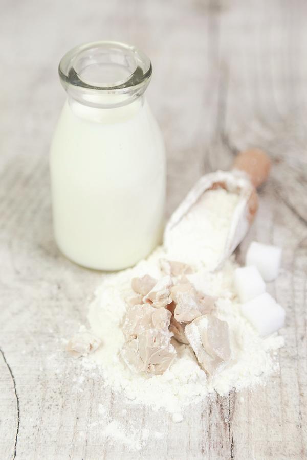 Milk, Flour, Sugar And Crumbled Yeast Photograph by Claudia Gargioni