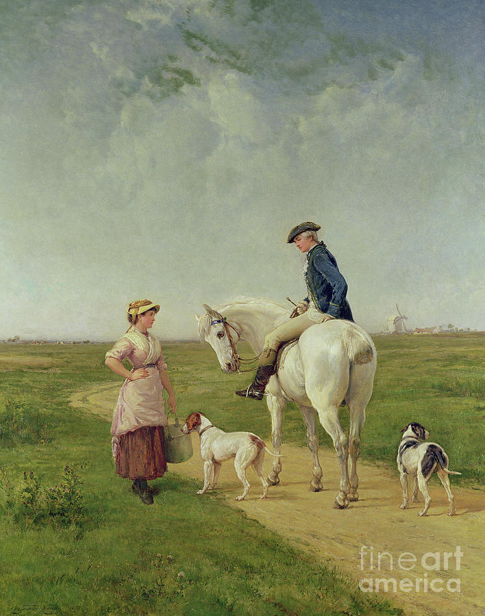 Heywood Hardy Painting - Milkmaid talking to a Cavalier by Heywood Hardy