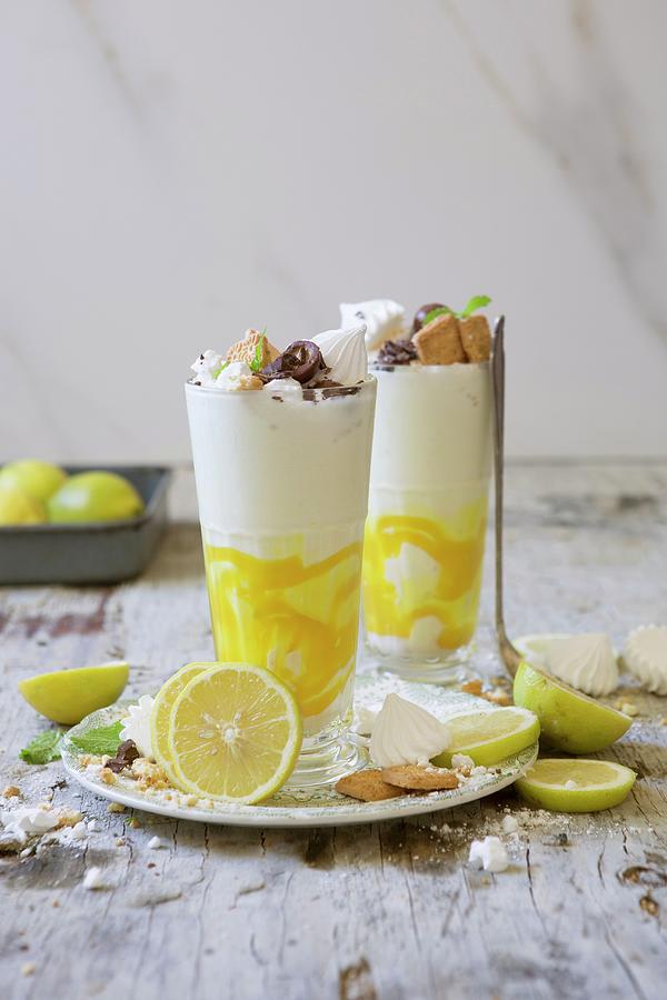 Milkshakes With Vanilla Ice Cream, Lemon Curd And Meringues Photograph by Great Stock!