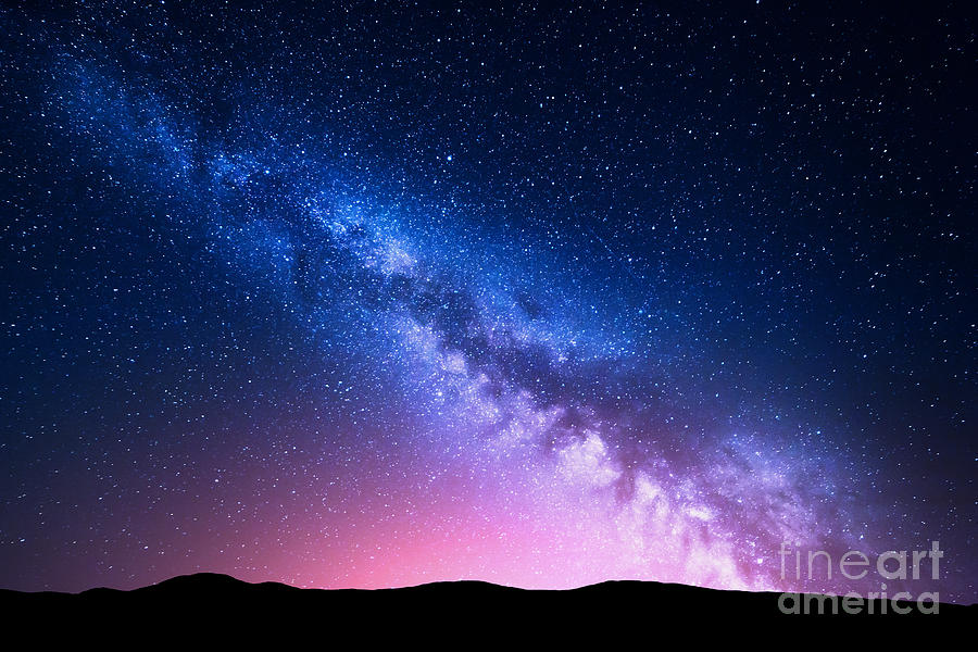 Nocturnal Photograph - Milky Way And Pink Light At Mountains by Denis Belitsky Nocturnal Photograph - Milky Way And Pink Light At Mountains by Denis Belitsky