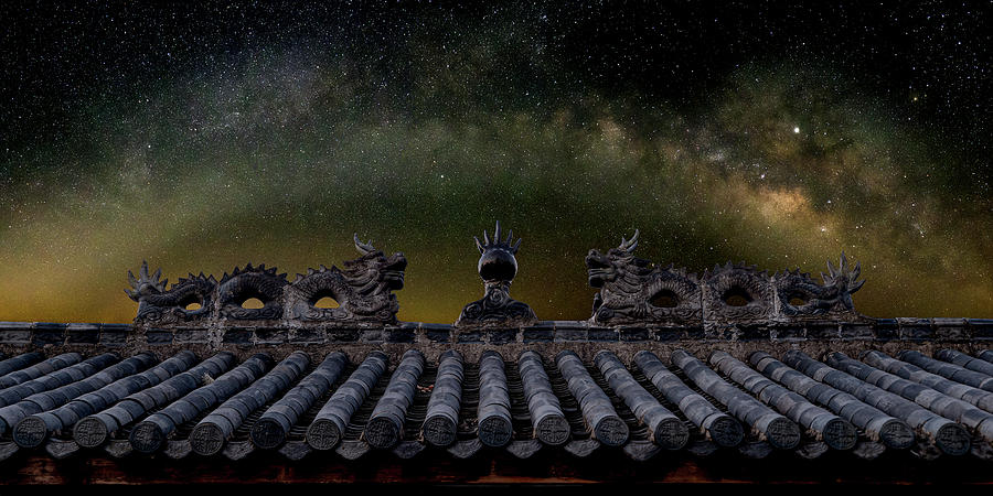 Milky Way Arch Over Chinese Temple Roof Photograph