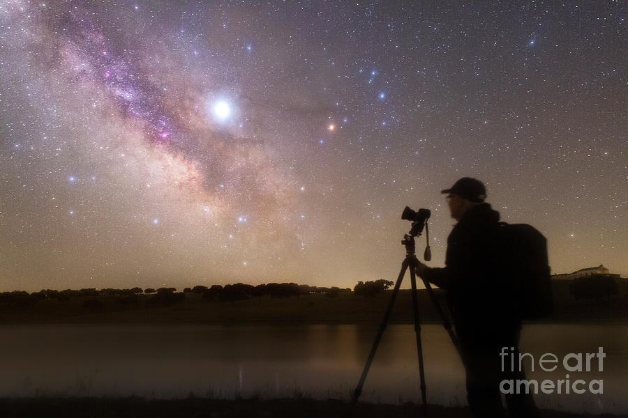 Milky Way Over Lake With Amateur Astronomer Photograph by Miguel Claro/science Photo Library