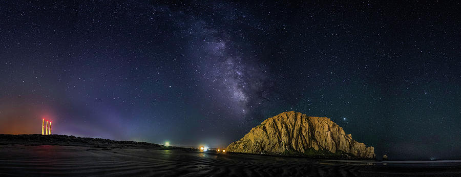 Milky Way over Morro Rock Photograph by Mike Long