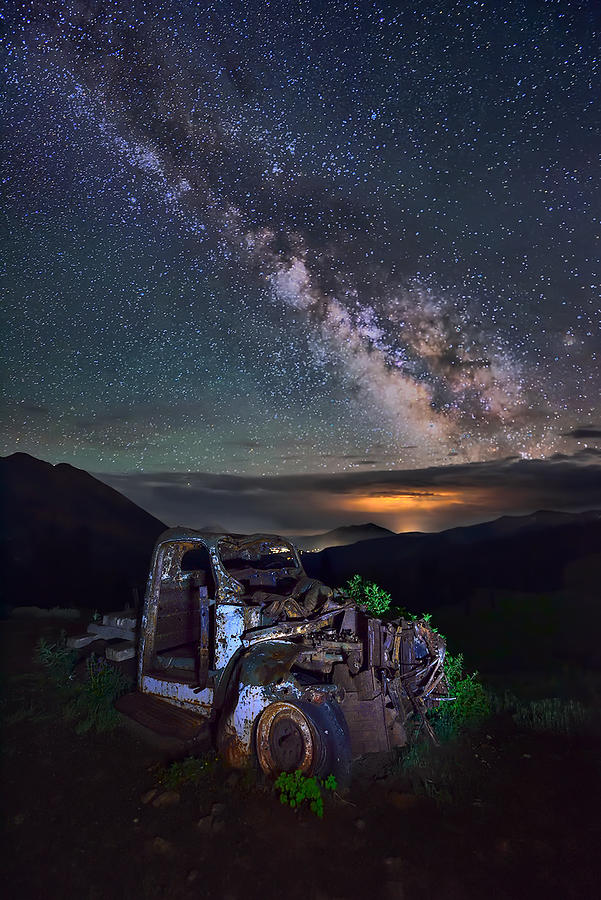 Milky Way Over Rusted Truck Photograph by Mei Xu
