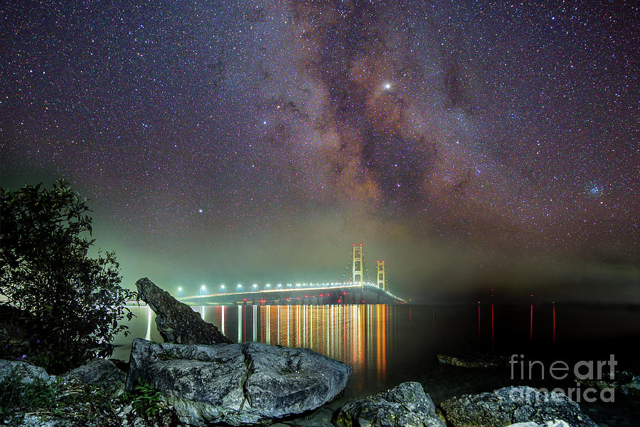 Milky Way Over The Bridge Mackinaw Digital Art by Norris Seward