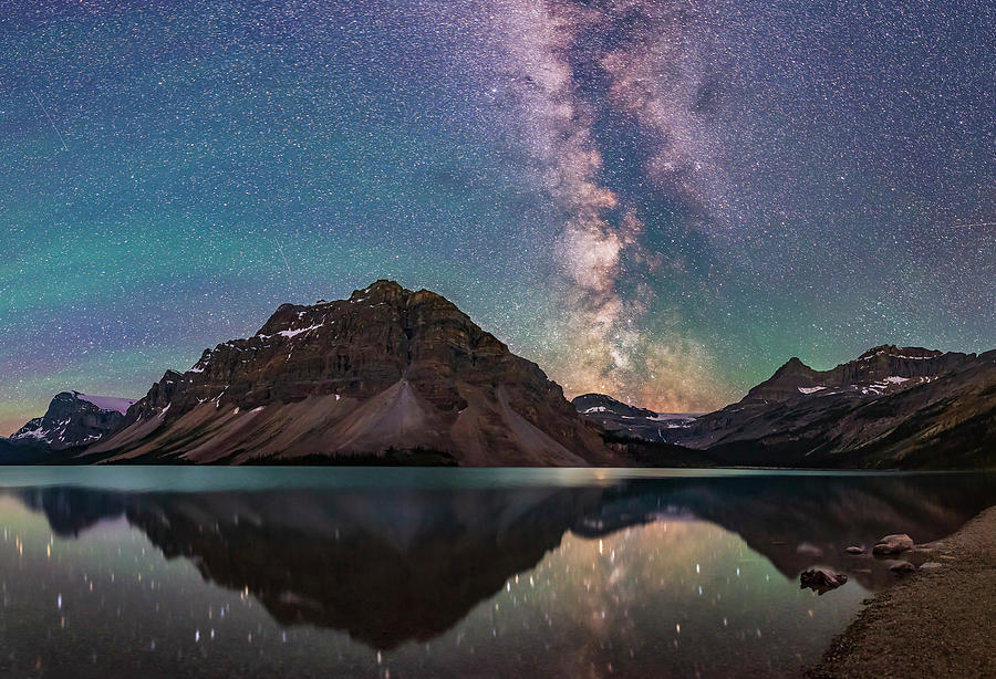 Milky Way Reflections At Bow Lake Photograph by Alan Dyer