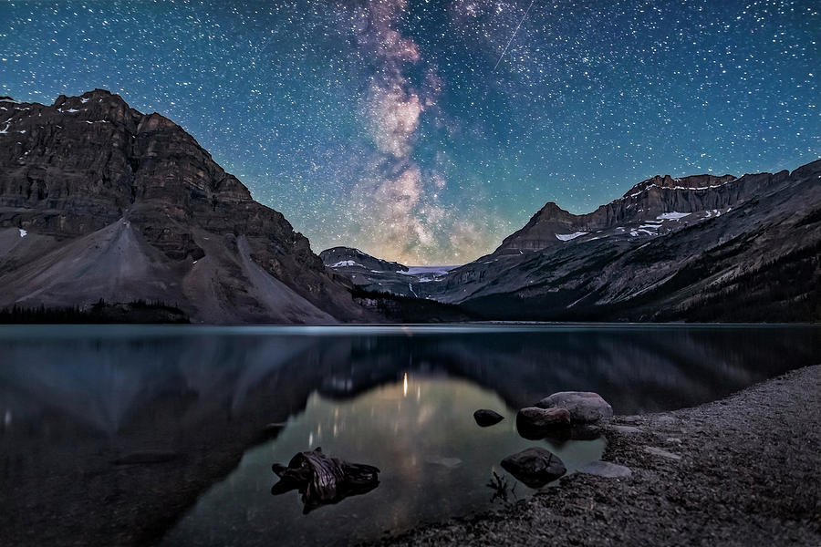 Milky Way Setting Behind Bow Glacier Photograph by Alan Dyer