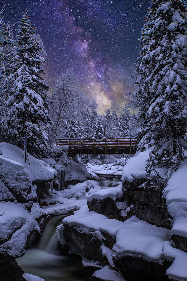 Winter Photograph - Milky Way Upper Falls by White Mountain Images