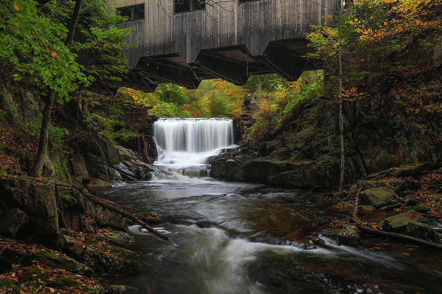 Mill Brook Falls and Bissell Covered Bridge Photograph by Juergen Roth