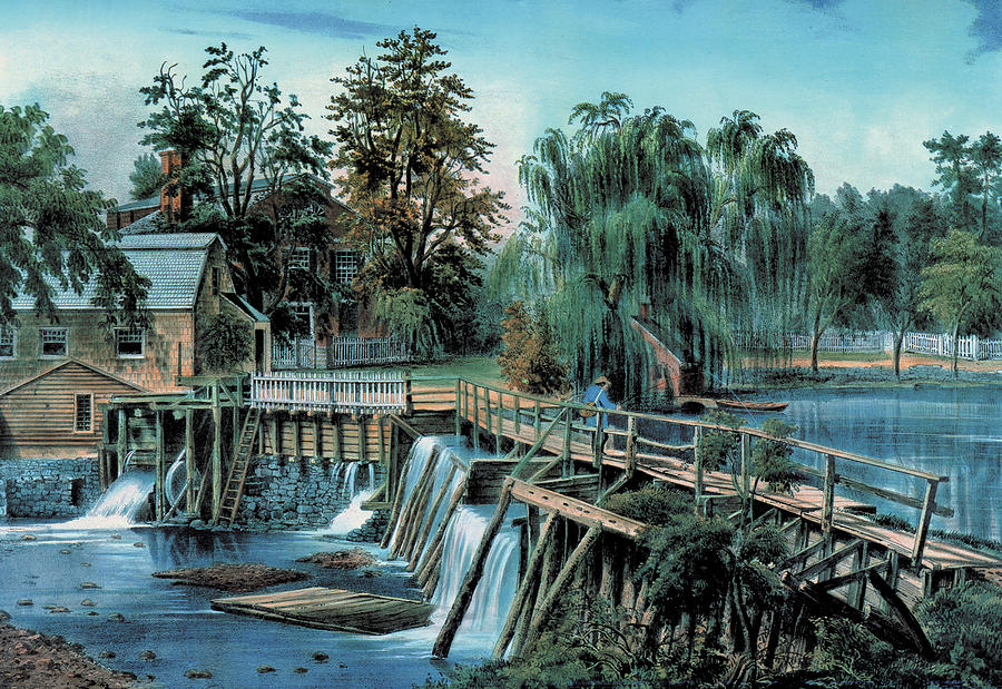 Mill-Dam Painting by Nathaniel Currier