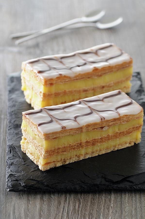 Mille Feuilles Filled With Vanilla Cream puff Pastry Desserts, France Photograph by Jean-christophe Riou