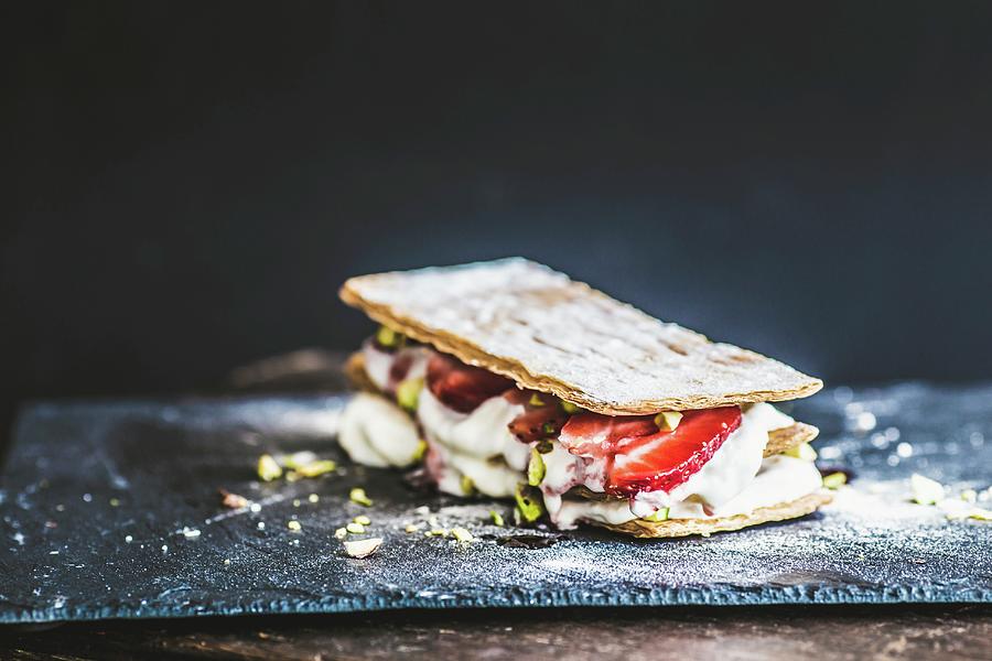 Millefeuille With Strawberries Photograph by Aniko Takacs