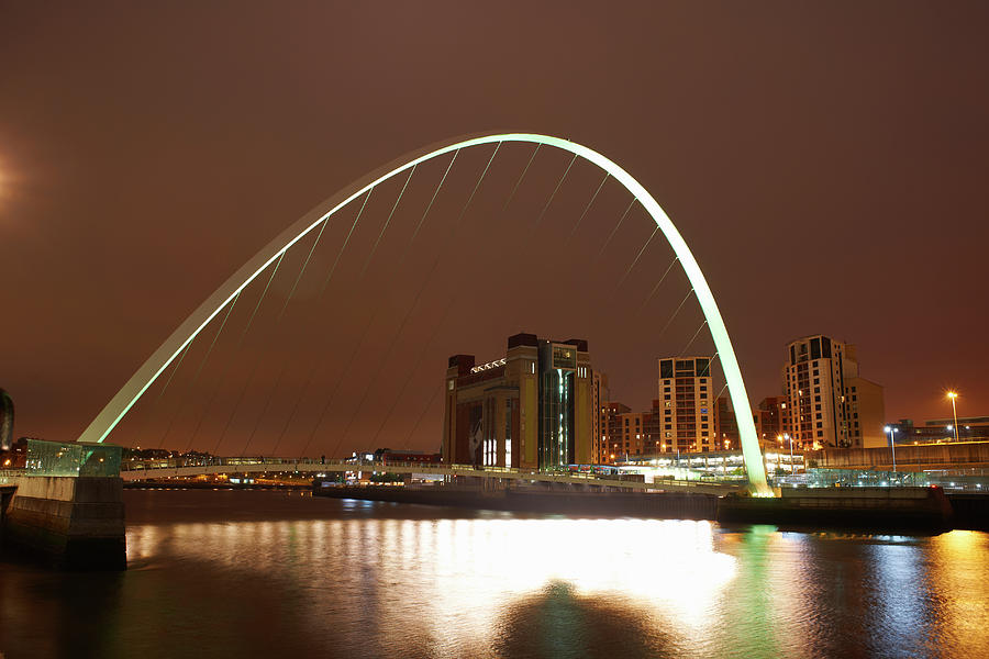 Architecture Digital Art - Millennium Bridge At Night, Newcastle Upon Tyne, United Kingdom by Peter Muller