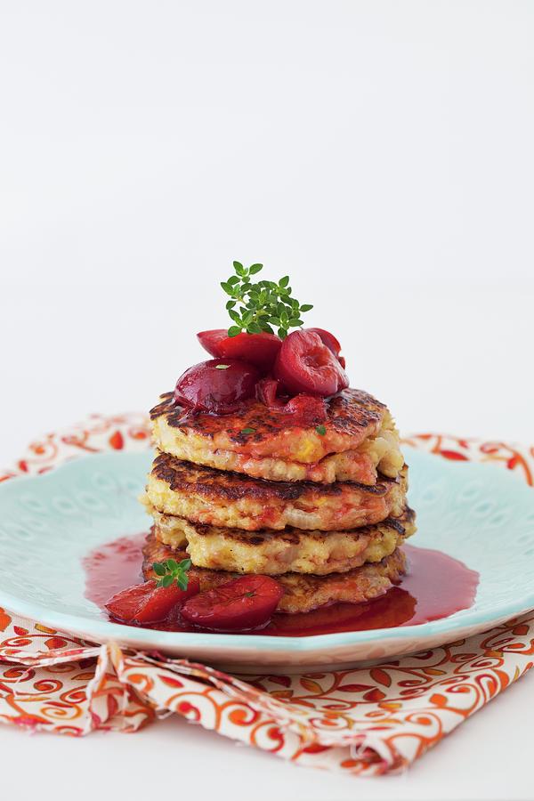 Millet Fritters With Spiced Red Wine Plum Sauce Photograph by Yelena Strokin