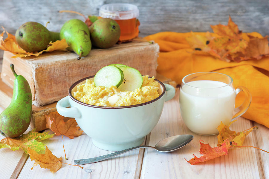 Millet Porridge With Honey And Pear Photograph by Irina Meliukh