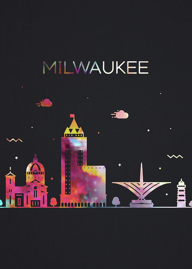 Milwaukee Mixed Media - Milwaukee Wisconsin City Skyline Whimsical Fun Tall Dark Series by Design Turnpike