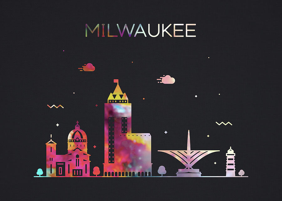 Milwaukee Mixed Media - Milwaukee Wisconsin City Skyline Whimsical Fun Wide Dark by Design Turnpike