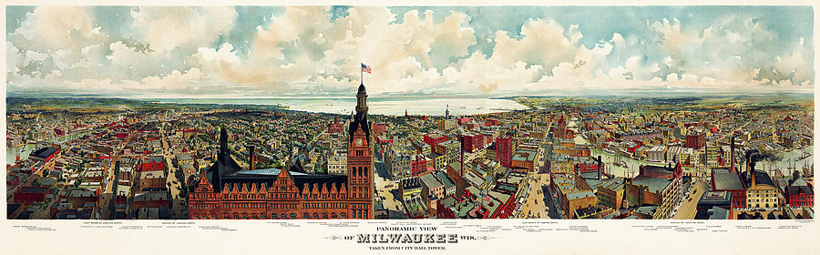 Buildings Mixed Media - Milwaukee Wisconsin From City Hall Tower 1898 by Vintage Lavoie