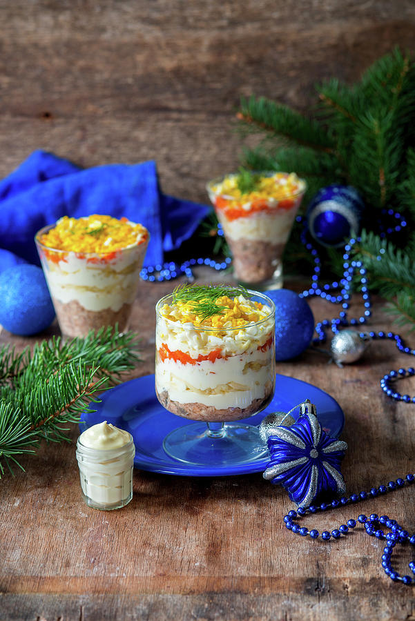 Mimosa traditional Russian New Year Salad Photograph by Irina Meliukh