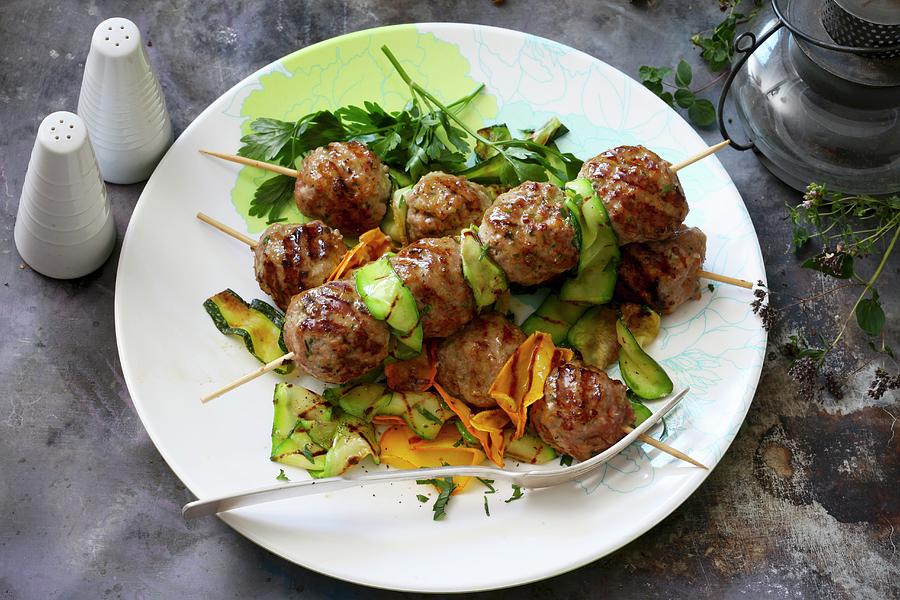 Minced Beef Skewers With Courgette Photograph by Boguslaw Bialy