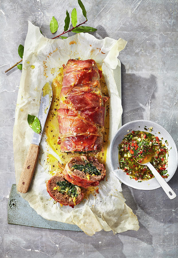 Minced Meat And Cheese Roulade Wrapped In Bacon Photograph by Stockfood Studios /  Ulrike Holsten