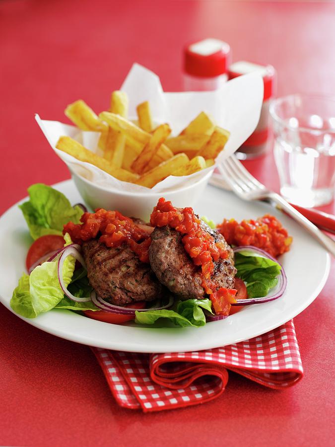 Mincemeat Steaks With A Pepper Sauce And Chips Photograph by Gareth Morgans