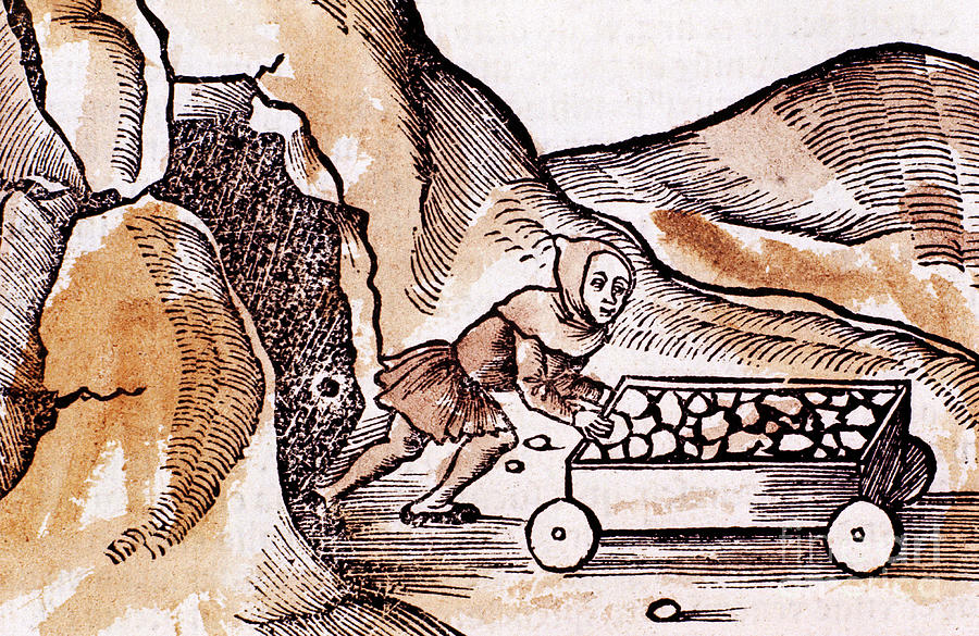 Miner Pushing A Trolley Drawing by Print Collector