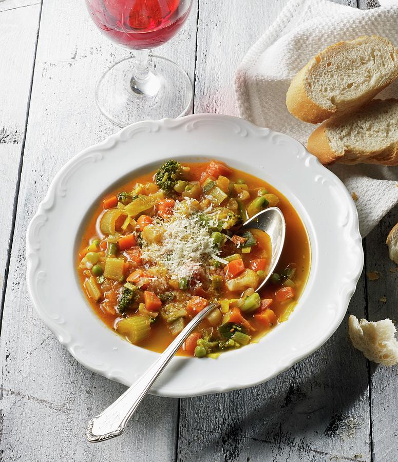 Minestrone Con Il Parmigiano vegetable Soup With Parmesan Cheese, Italy Photograph by Ludger Rose