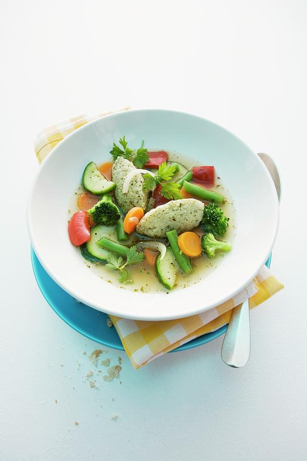 Minestrone With Semolina And Pesto Dumplings Photograph by Michael Wissing